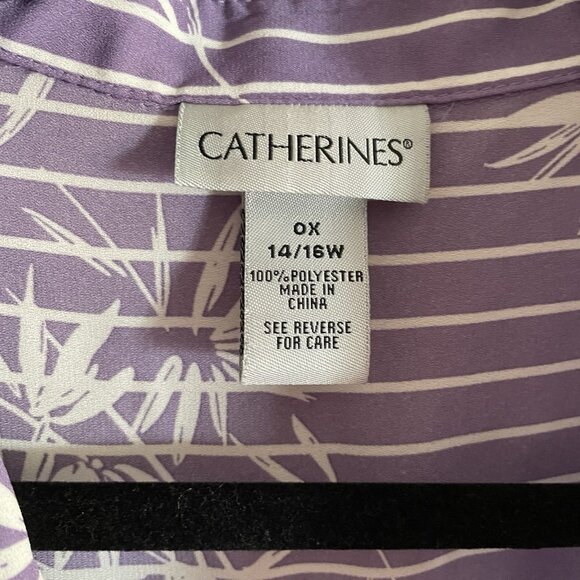 Catherines Women Plus SZ 0X 14/16W Purple White Striped Floral L/S Tunic Blouse - Picture 9 of 12